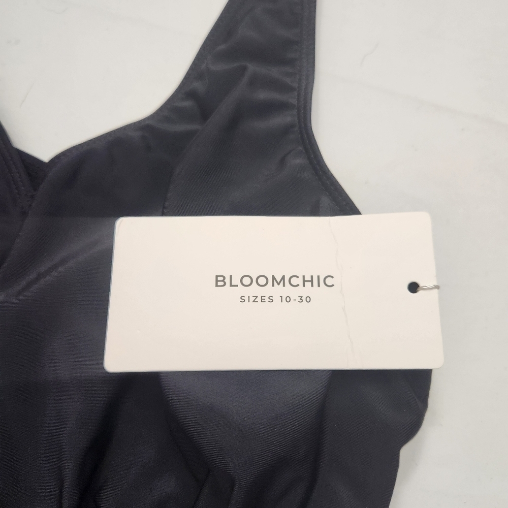 3/$25 BloomChic solid black one pice swimsuit size 14-16 NWT adjustable straps - Picture 4 of 10